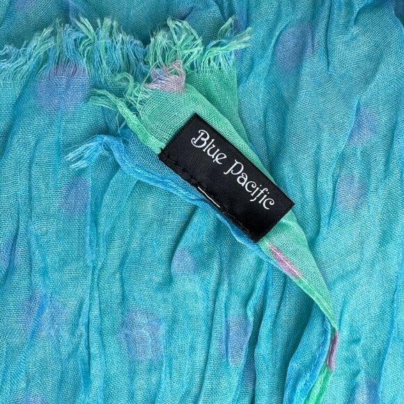 NWOT BLUE PACIFIC Silk Linen Scarf Vintage Washed Crinkled Tri-Fold Blue Green - Picture 5 of 8
